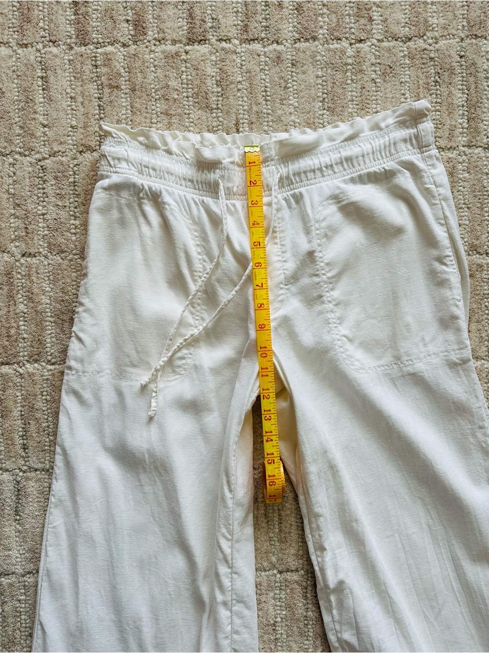American Eagle Linen Blend Cream/White Wide Leg Flowy Stretch Waist Pants - Picture 4 of 8